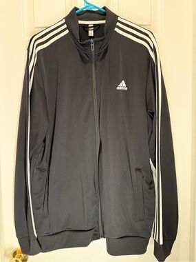 adidas Black Track Jacket with White Three-Stripes
